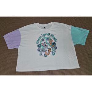 Tom and Jerry Peace Love & Music Women's XXXL Cropped Graphic T-Shirt